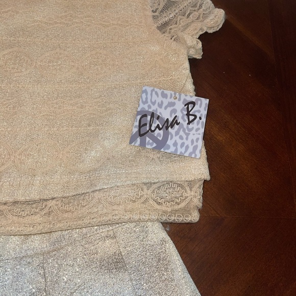 NWT Elisa B Girls Gold Lace Metallic Pleated 2 pc Skirt Set Dress Sz 14 BOUTIQUE - Picture 3 of 6